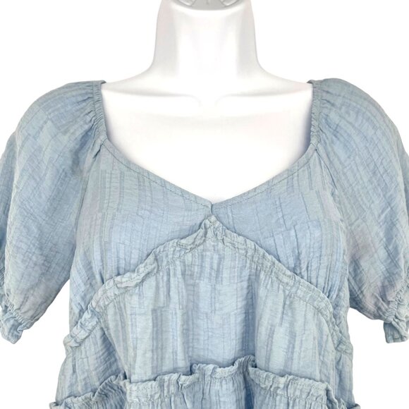 Urban Romantics Babydoll Peasant Style Top Ruffle Detail Open Back Blue Size XS - Picture 2 of 9